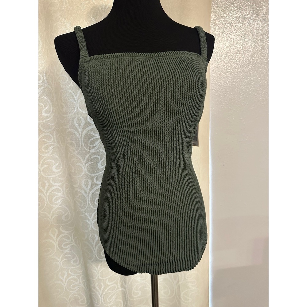 Kona Sol Womens XL 16 Green Crinkle Textured One Piece Swimsuit Open Back NEW-XL